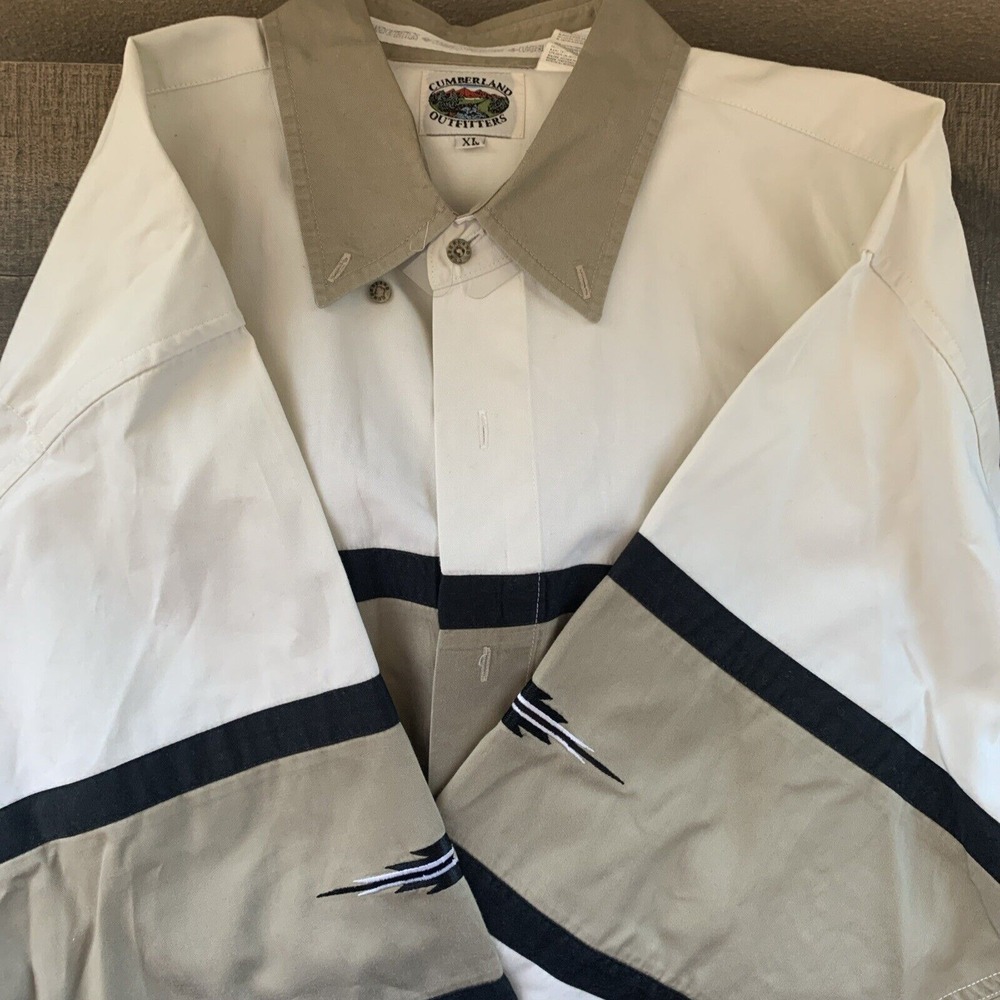 Men's XL Colorblock Khaki White Retro Cotton Western Button Cumberland Outfitter